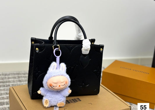 Black Lv tote w labubu