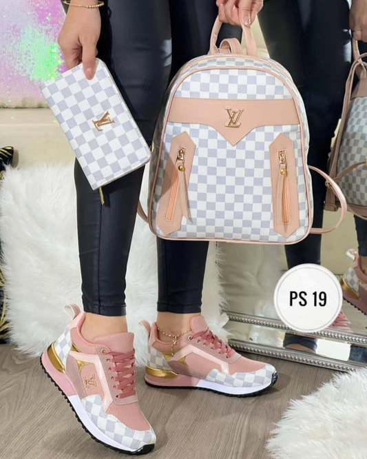 White & beige backpack set