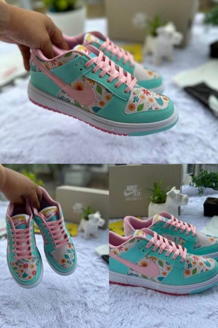 Womens teak/pink/ floral dunks
