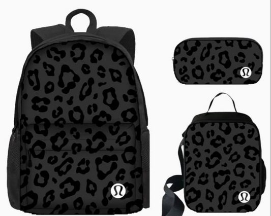 Black cheeetah lulu backpack set