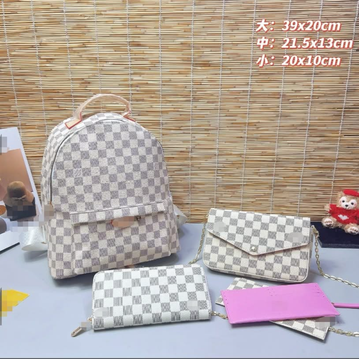 White Lv backpack set