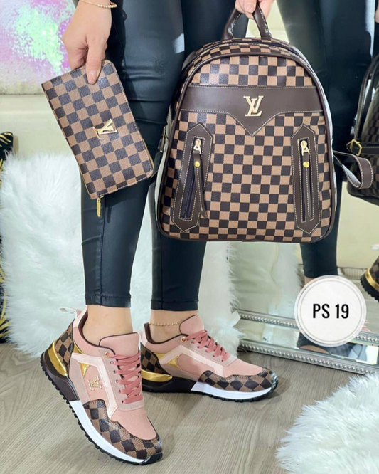 Dark brown Lv purse set