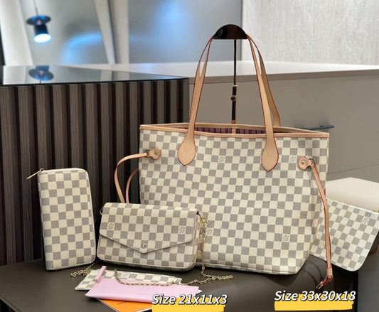 White Lv purse set