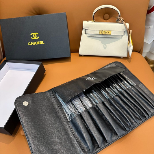 Black Chanel makeupbrush set & case