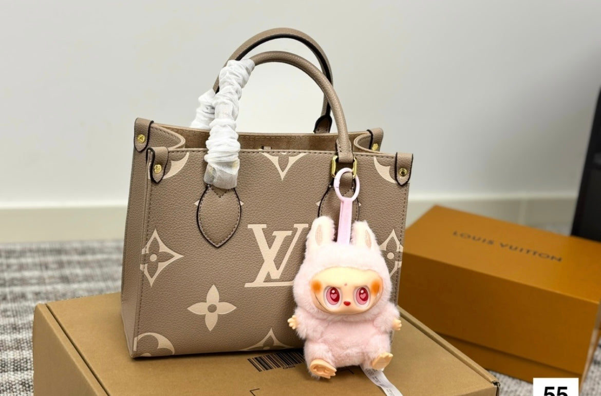 Brown lv tote w labubu