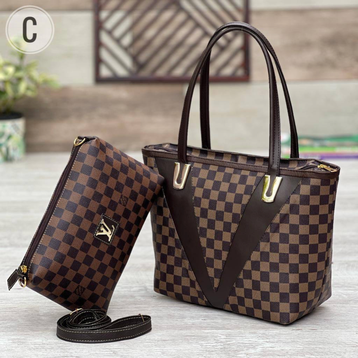 Solid Brown Lv tote