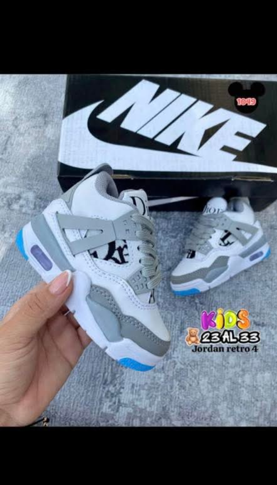 Kids Dior white/grey jordan retros