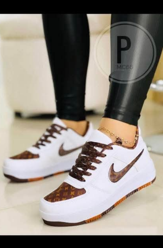 Womens white/dark brown LV nike