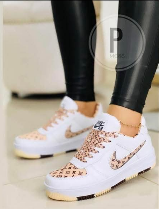 Womens white/light brown LV nike