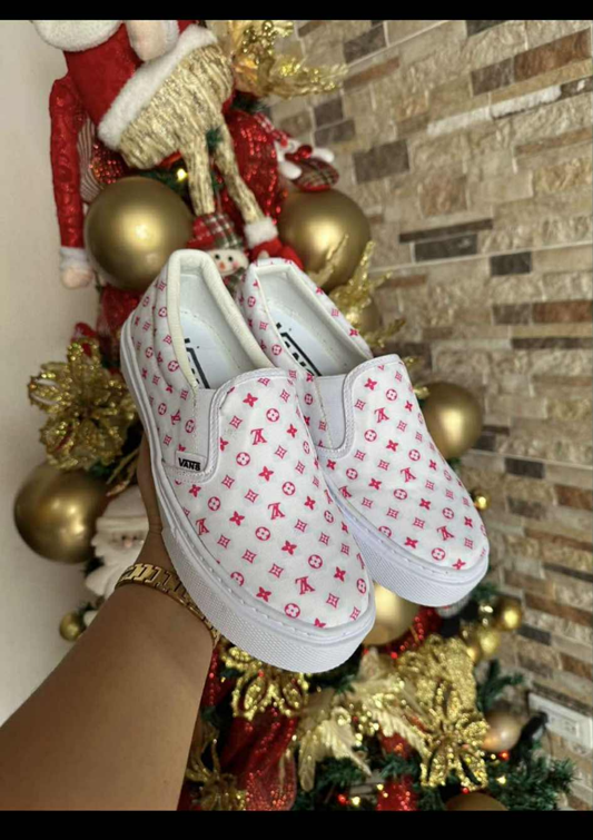 Womens white/pink LV vans