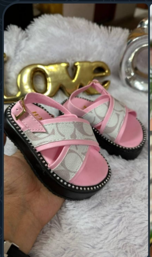Womens pink/tan coach sandals