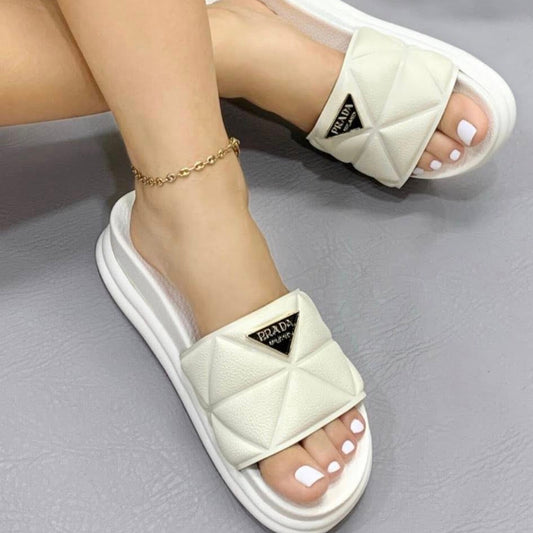 White Prada Slides